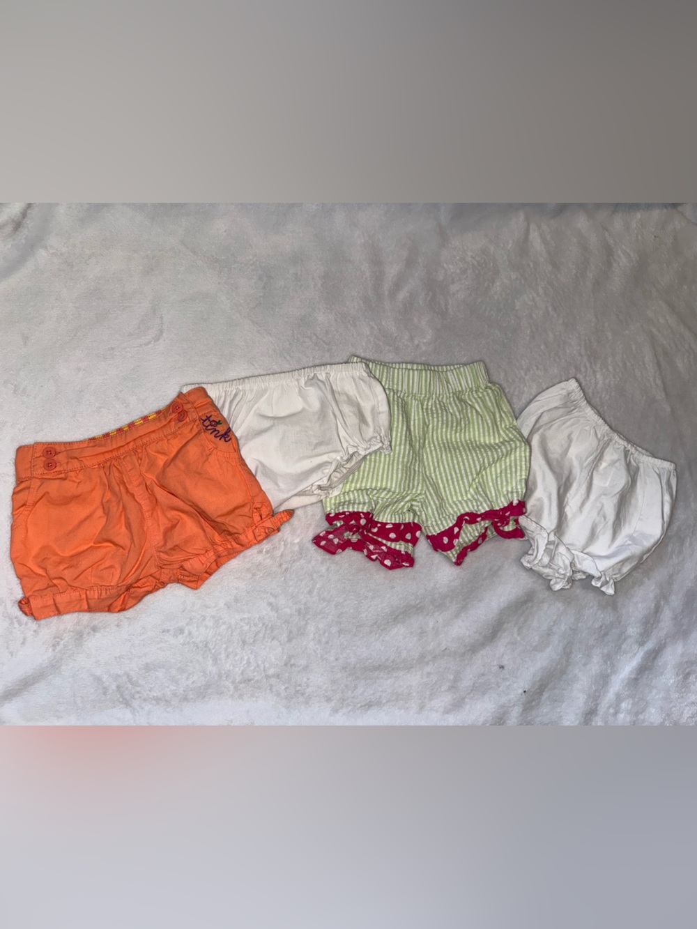 Baby Girls' Pull-On Shorts/bloomers Set - Orange, White, Green & Pink